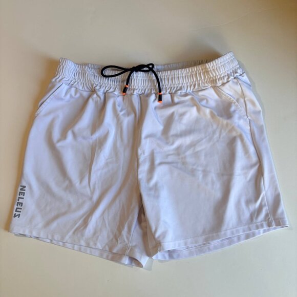 Neleus Other - Men's White Athletic Shorts with Elastic Waist